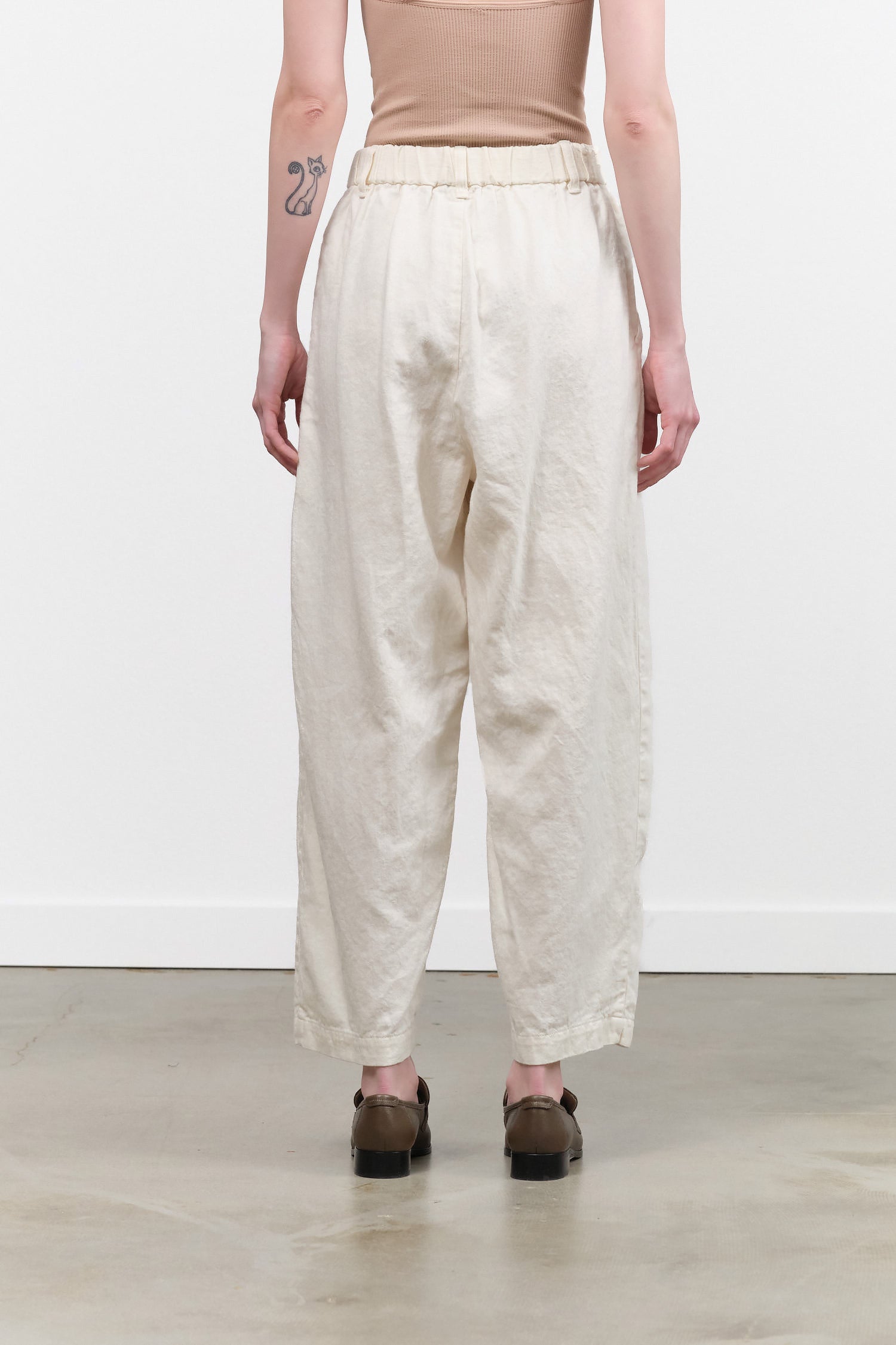 Designer Brand C/L Satin Wide Pants Button Up Trouser in Natural White by Pas de Calais 