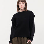 Pas de Calais Apparel Womens Sweaters Cashmere Lambs Wool Boat Neckline Vest in Black