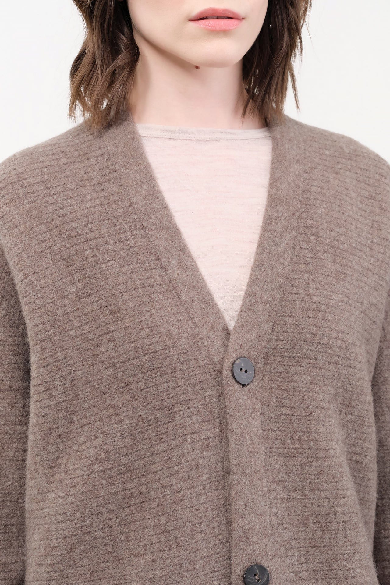 Pas de Calais Apparel Womens Sweaters Cashmere Lambs Wool Cardigan Coat in Greige