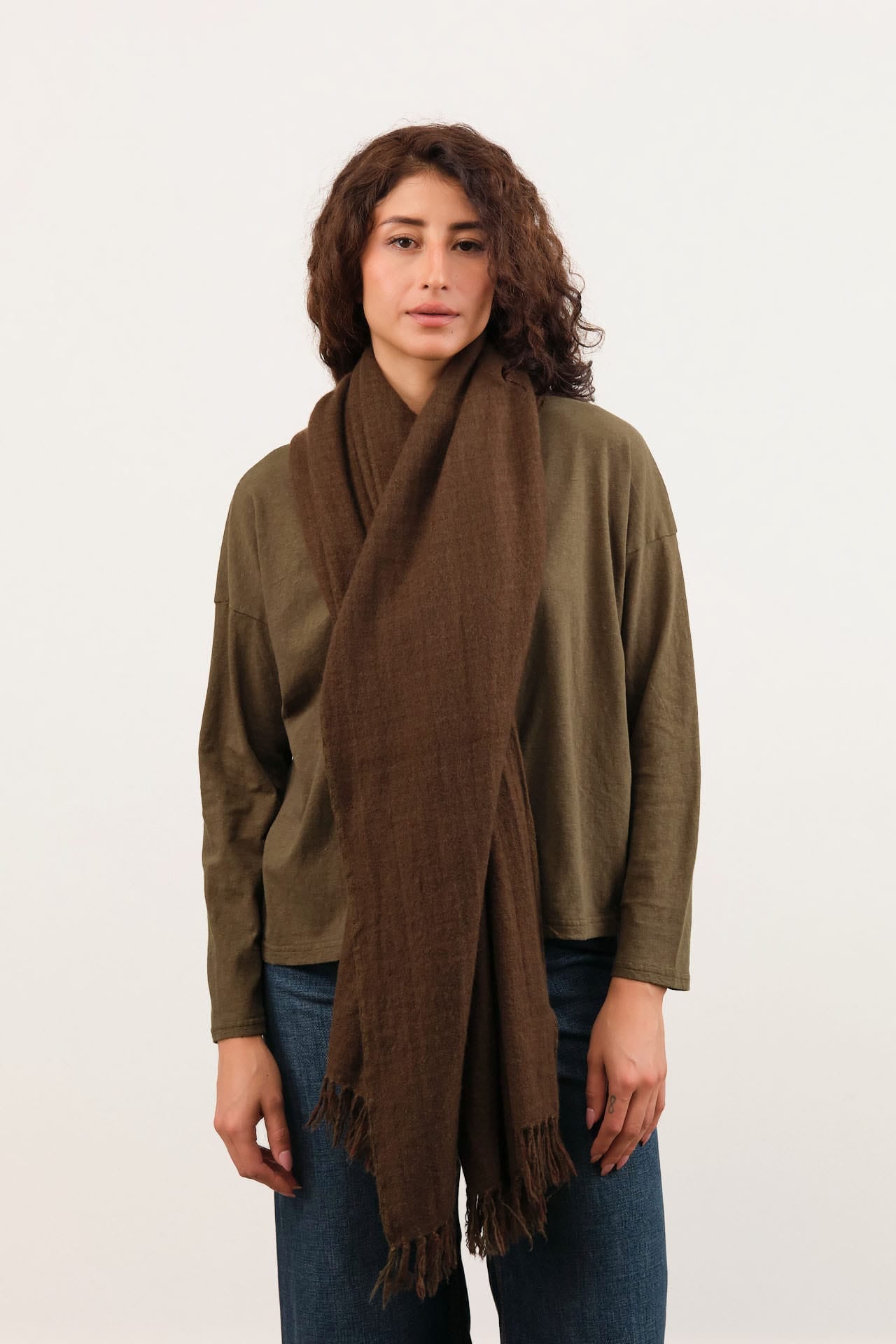 Pas de Calais Accessories Scarves Cashmere Yarn-Dyed Check Scarf Brown / One Size