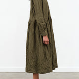 Pas de Calais Designer Brand Classic Crinkle Cotton Button up Dress in Khaki Green