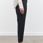 Side view of Classic Linen Slim Pants in Charcoal
