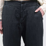 Buttonfront view of Classic Linen Slim Pants in Charcoal