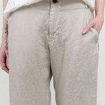 Waist view of Classic Linen Slim Pants in Beige