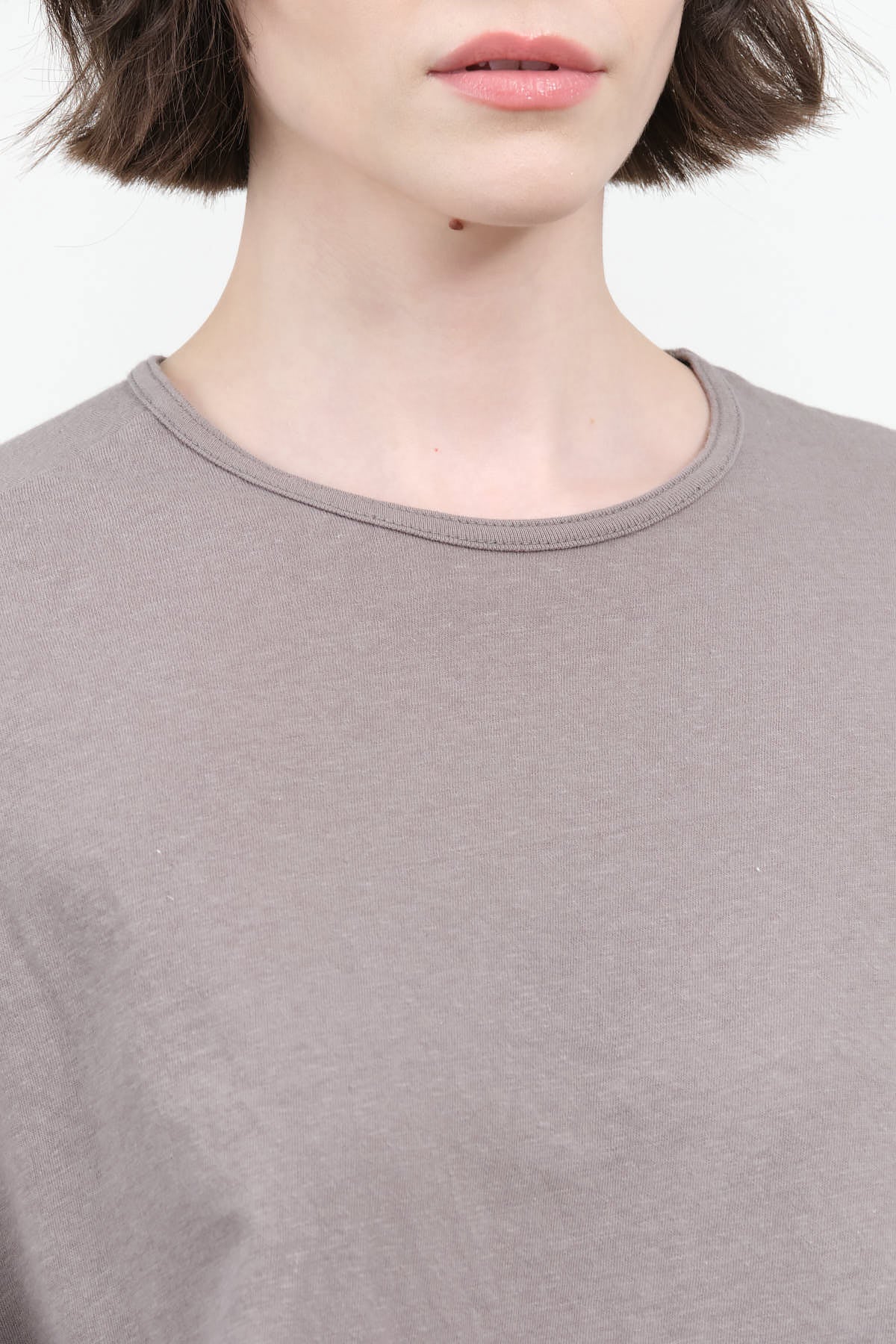 Collar view of Cotton Jersey Crew Neck T-Shirt in Gray