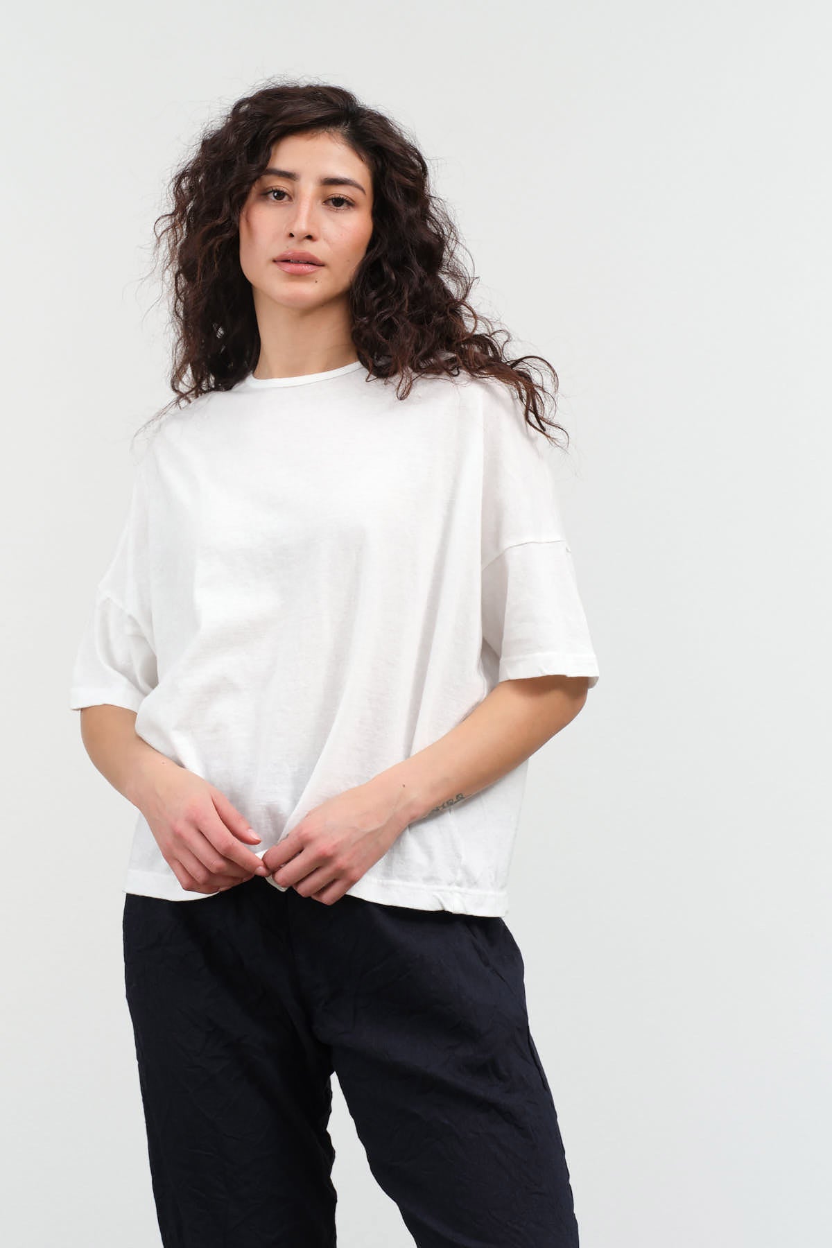 Styled view of Cotton Jersey Crew Neck T-Shirt in White