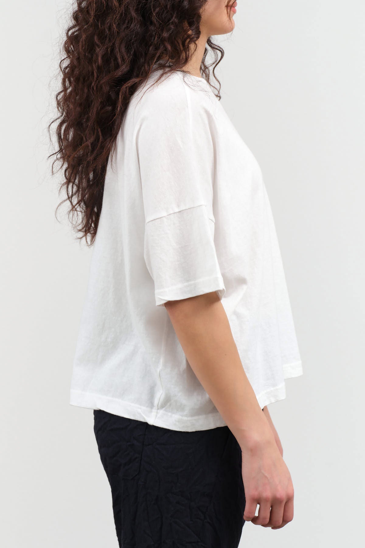 Side view of Cotton Jersey Crew Neck T-Shirt in White