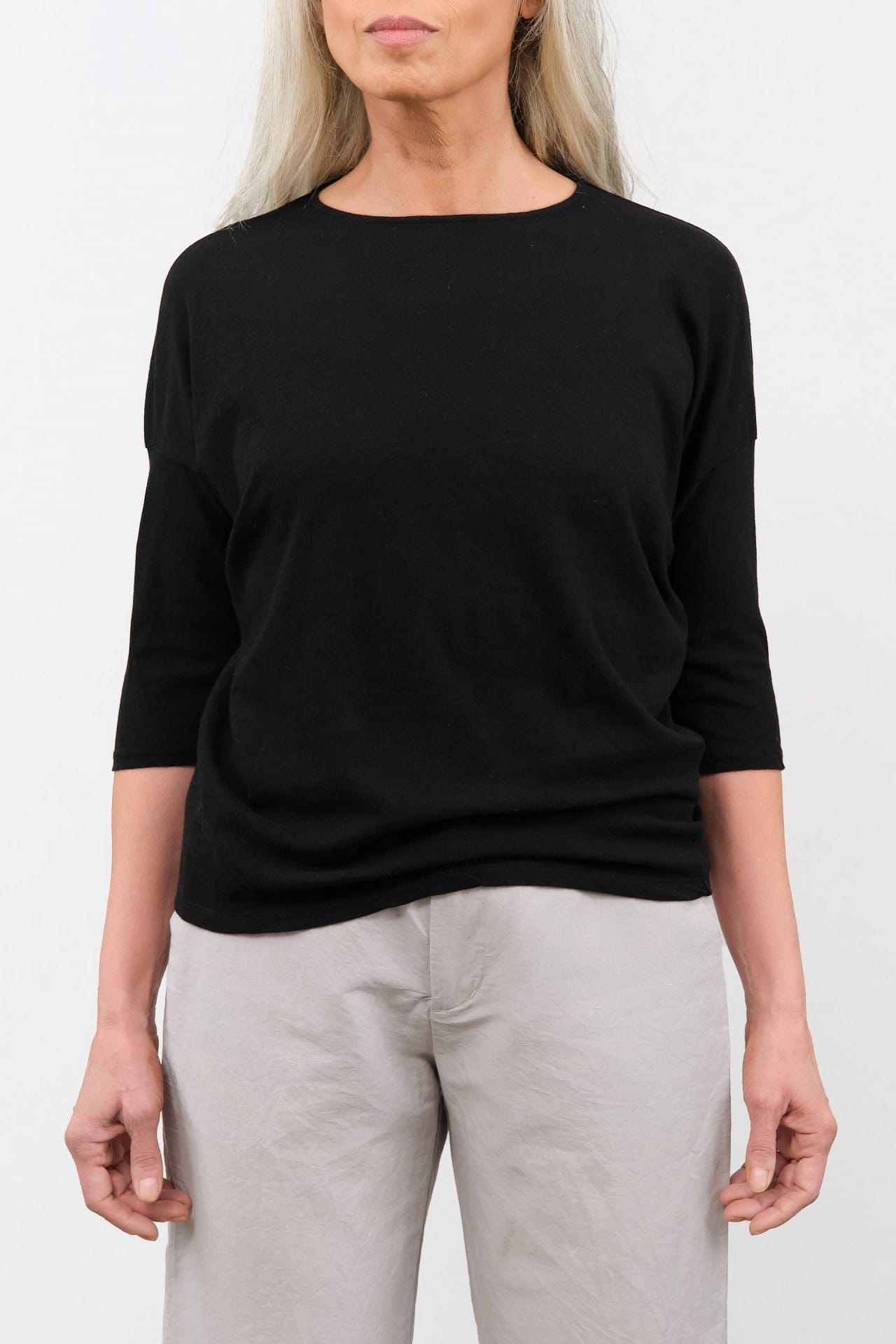 Pas de Calais Apparel Womens Tees Cotton Linen Jersey T-Shirt in Black