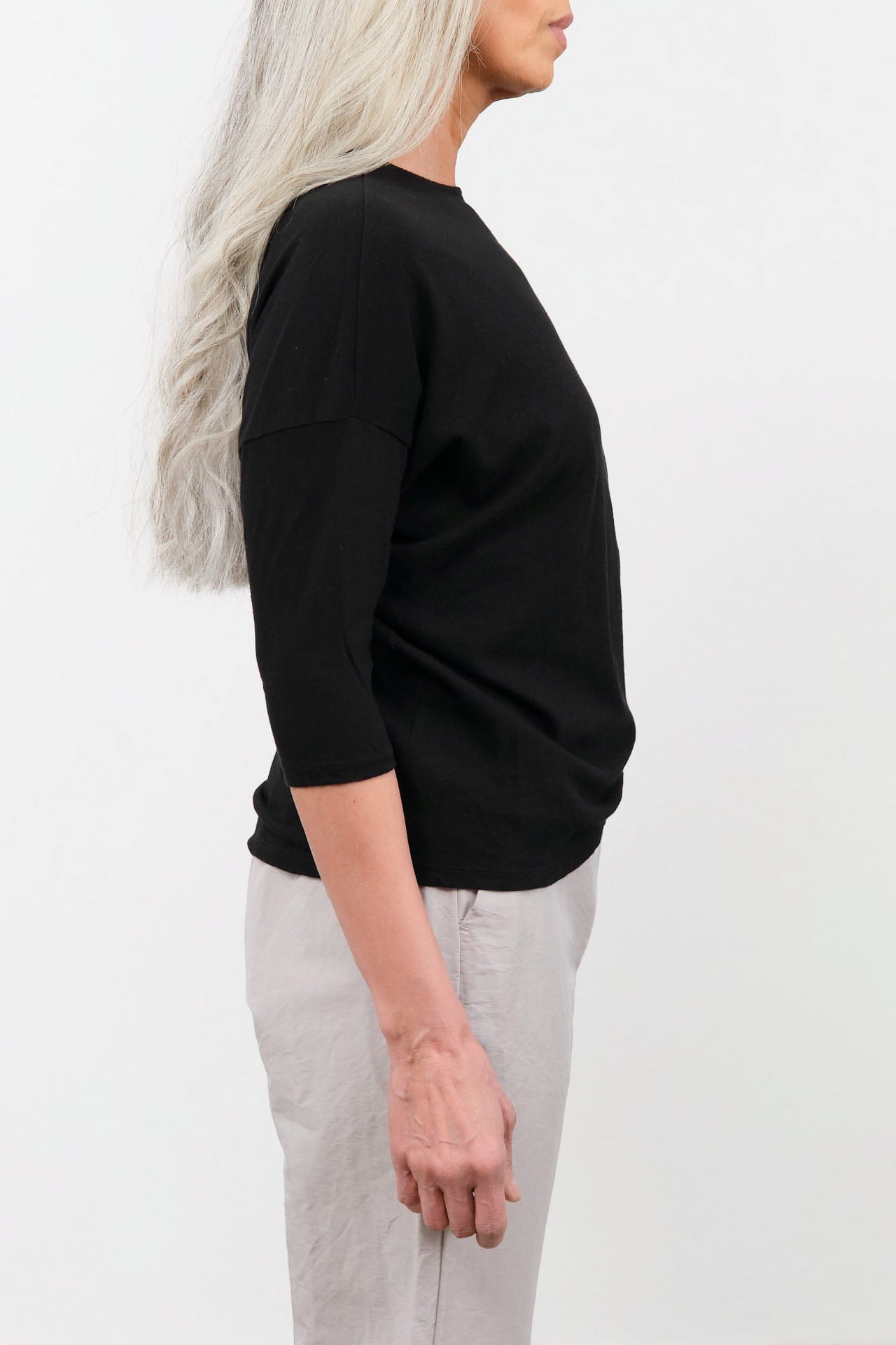 Pas de Calais Apparel Womens Tees Cotton Linen Jersey T-Shirt in Black