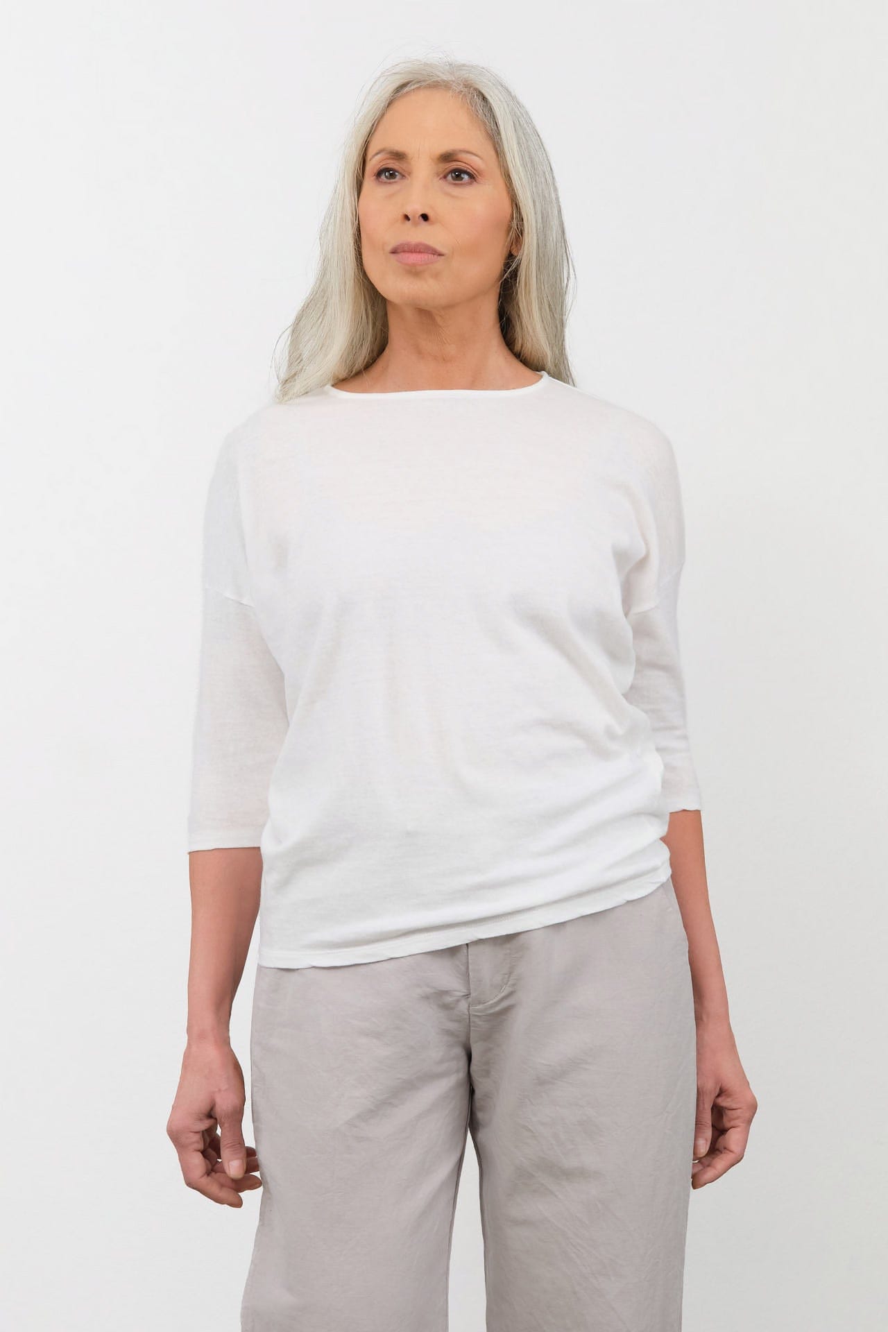 Pas de Calais Apparel Womens Tees Cotton Linen Jersey T-Shirt in Off White