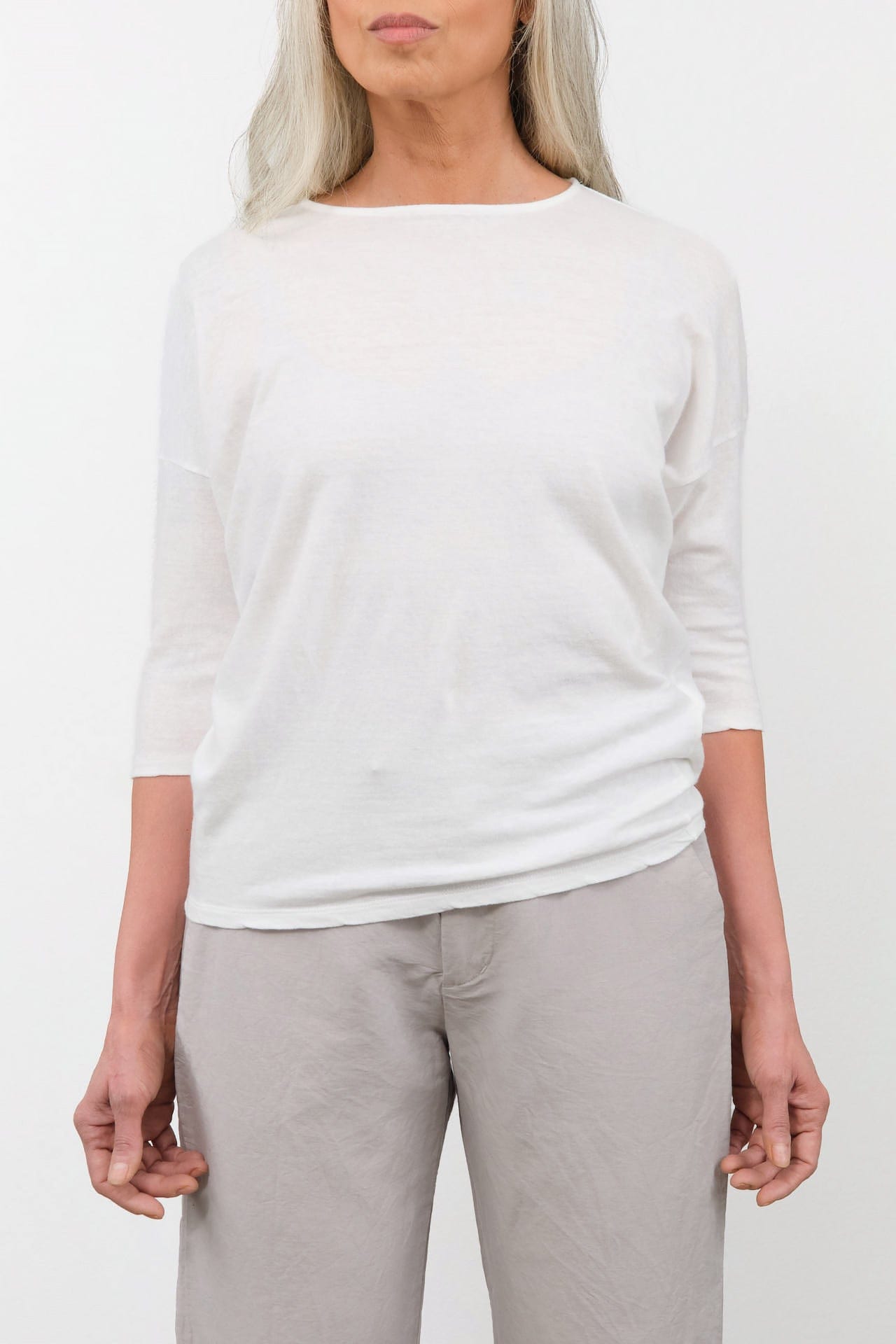 Pas de Calais Apparel Womens Tees Cotton Linen Jersey T-Shirt in Off White