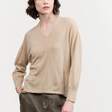 Pas de Calais Cotton Linen V-neck Pullover in Beige