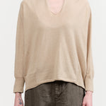 Cotton Linen V-neck Pullover by Pas de Calais in Beige