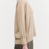 Pas de Calais Designer Brand Cotton Linen V-neck Pullover Sweater in Beige Tan