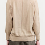 Beige Tan Cotton Linen V-neck Pullover Sweater by Pas de Calais Designer Brand 