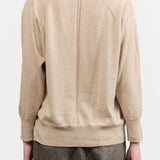 Beige Tan Cotton Linen V-neck Pullover Sweater by Pas de Calais Designer Brand 