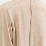 Beige Tan Cotton Linen V-neck Pullover Sweater by Pas de Calais Designer Brand 