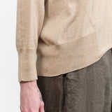 Cotton Linen V-neck Pullover Sweater in Beige Tan by Pas de Calais Designer Brand 