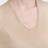 Beige Cotton Linen V-neck Pullover by Pas de Calais