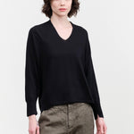 Pas de Calais Cotton Linen V-neck Pullover in Black