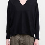 Cotton Linen V-neck Pullover by Pas de Calais  in Black