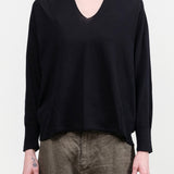 Cotton Linen V-neck Pullover by Pas de Calais  in Black