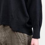 Black Cotton Linen V-neck Pullover Sweater by Pas de Calais Designer Brand 