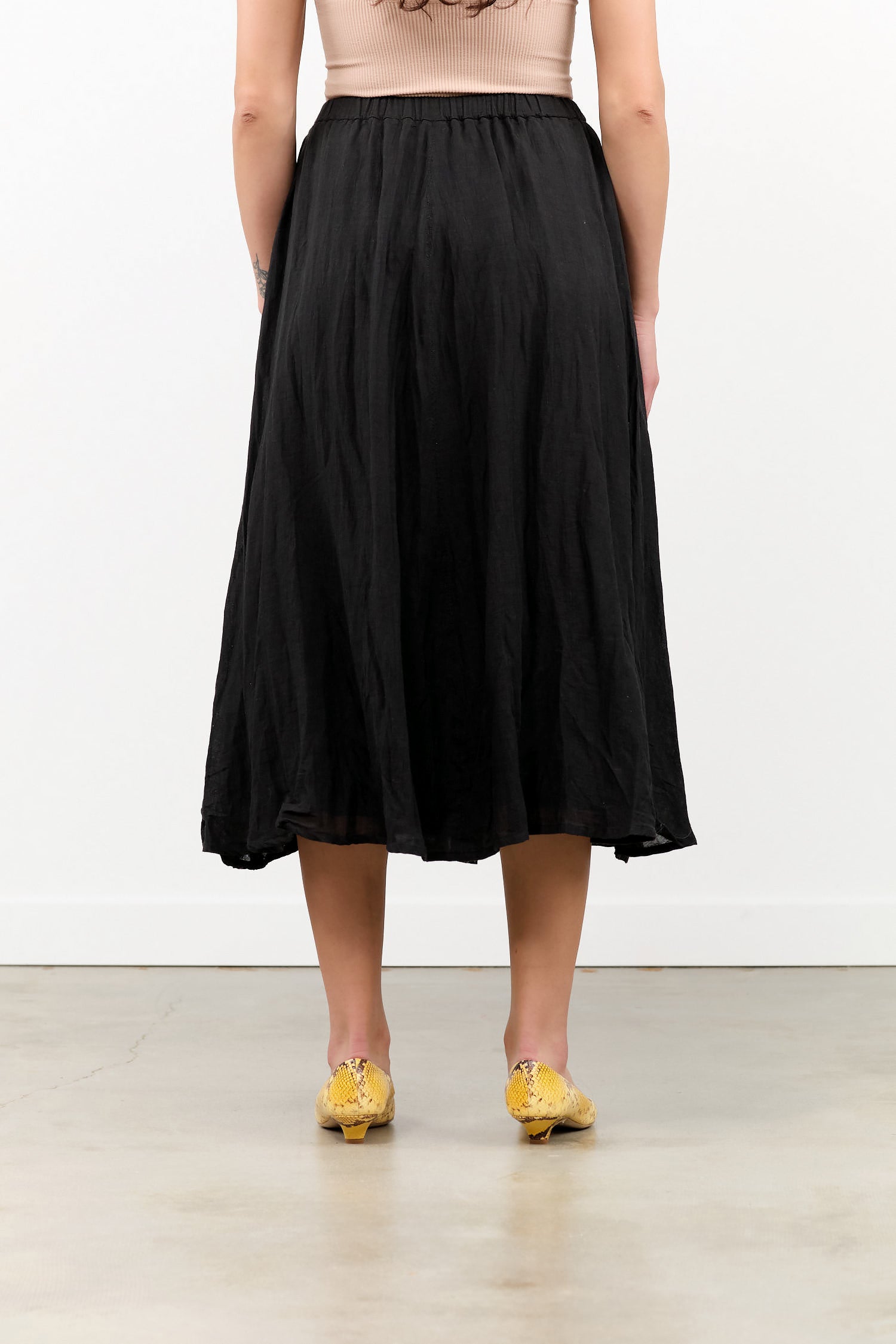 Black Cotton Ramie Hemp Long Midi Skirt by Pas de Calais Designer Brand 