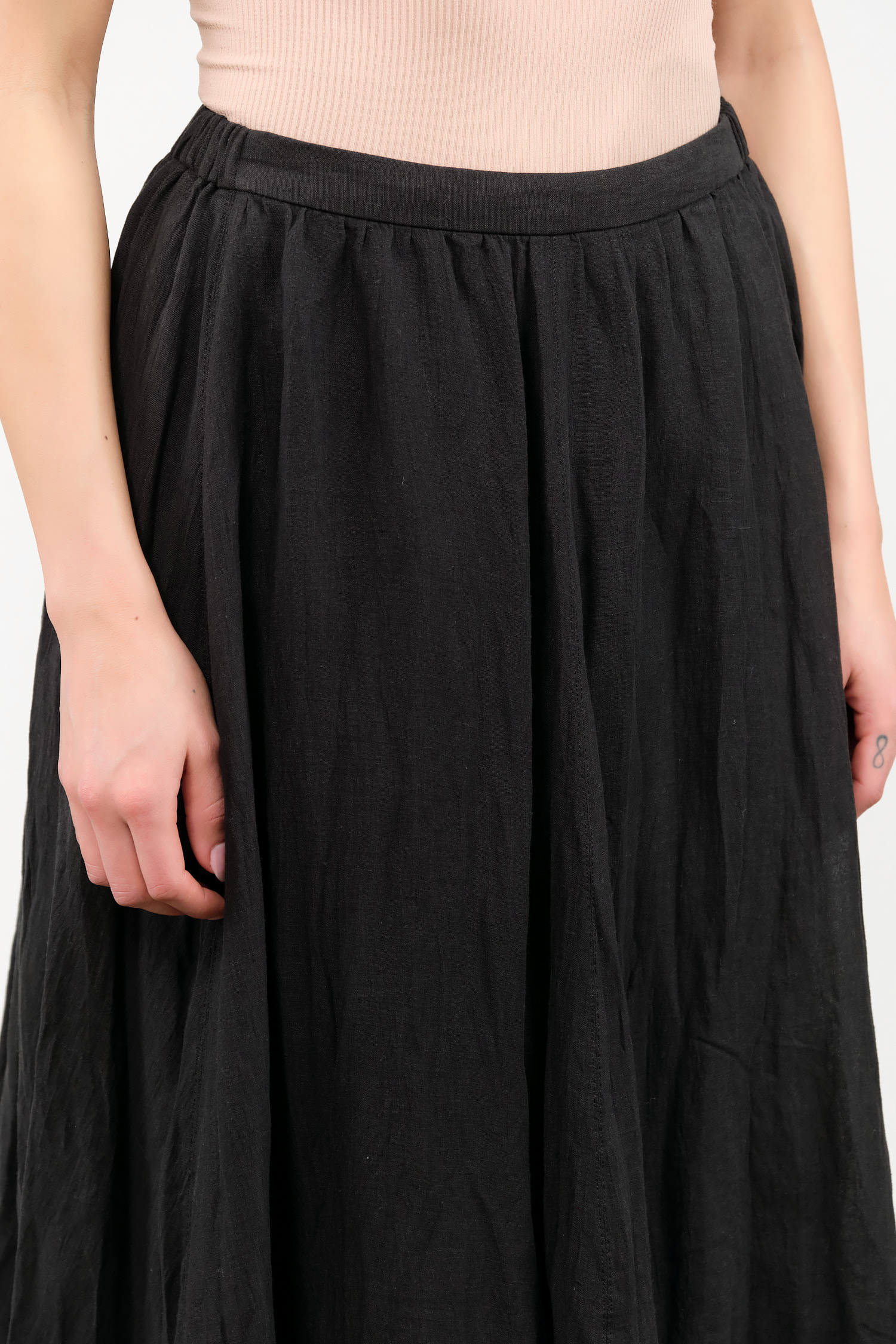 Black Cotton Ramie Hemp Long Skirt by Pas de Calais