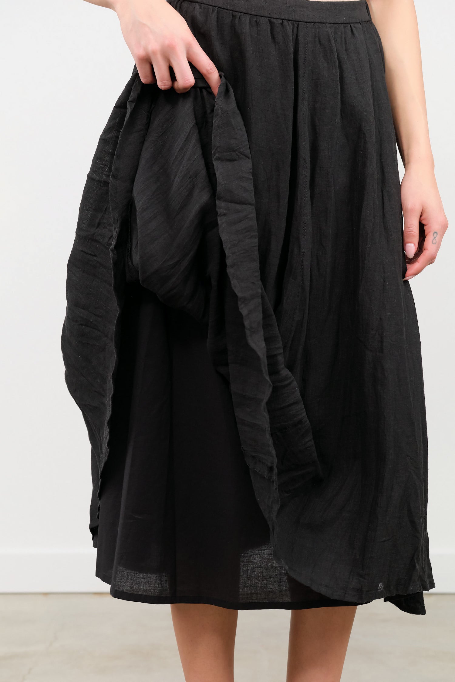 Cotton Ramie Hemp Long Midi Skirt in Black by Pas de Calais Designer Brand 