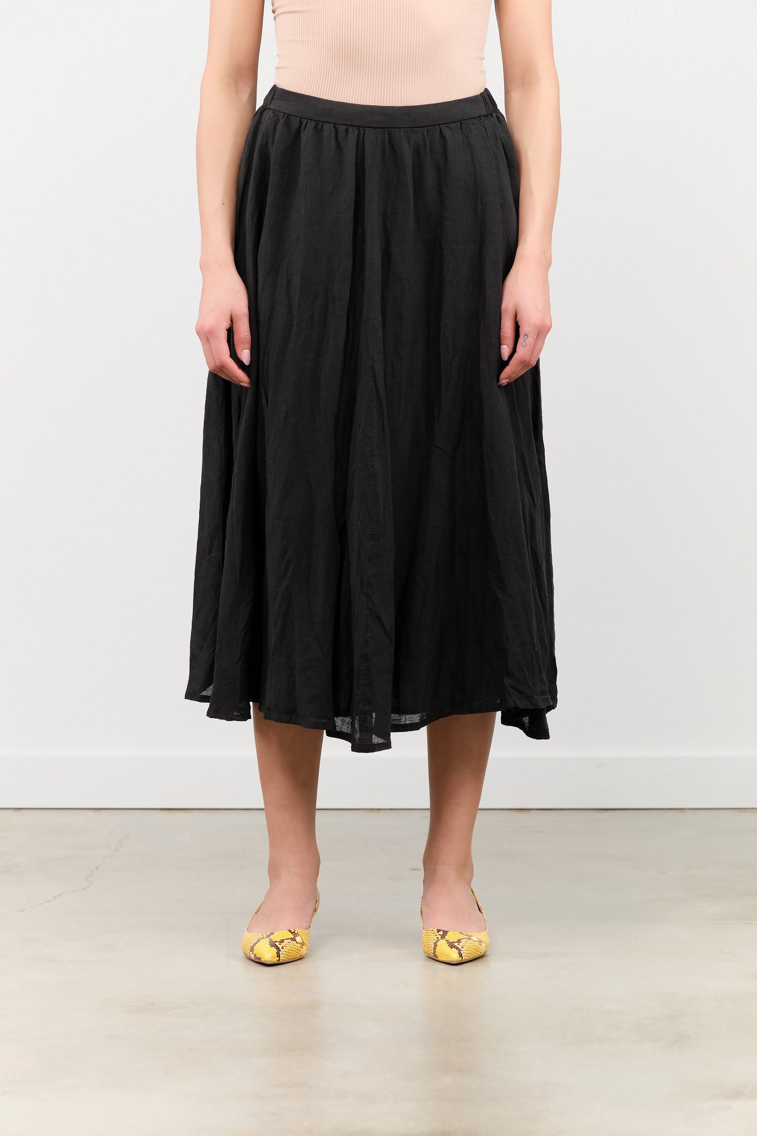 Cotton Ramie Hemp Long Skirt by Pas de Calais in Black