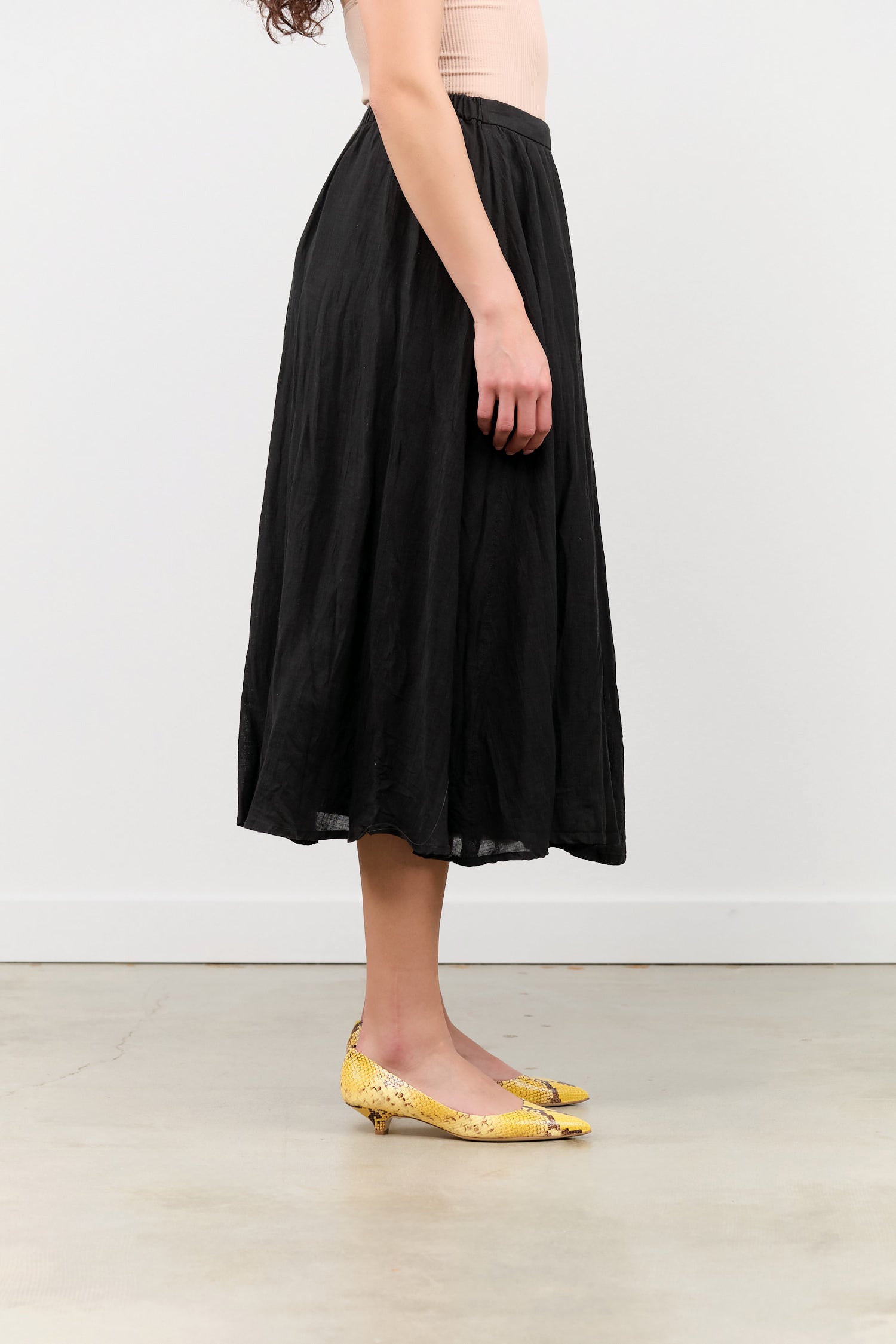 Pas de Calais Designer Brand Cotton Ramie Hemp Long Midi Skirt in Black