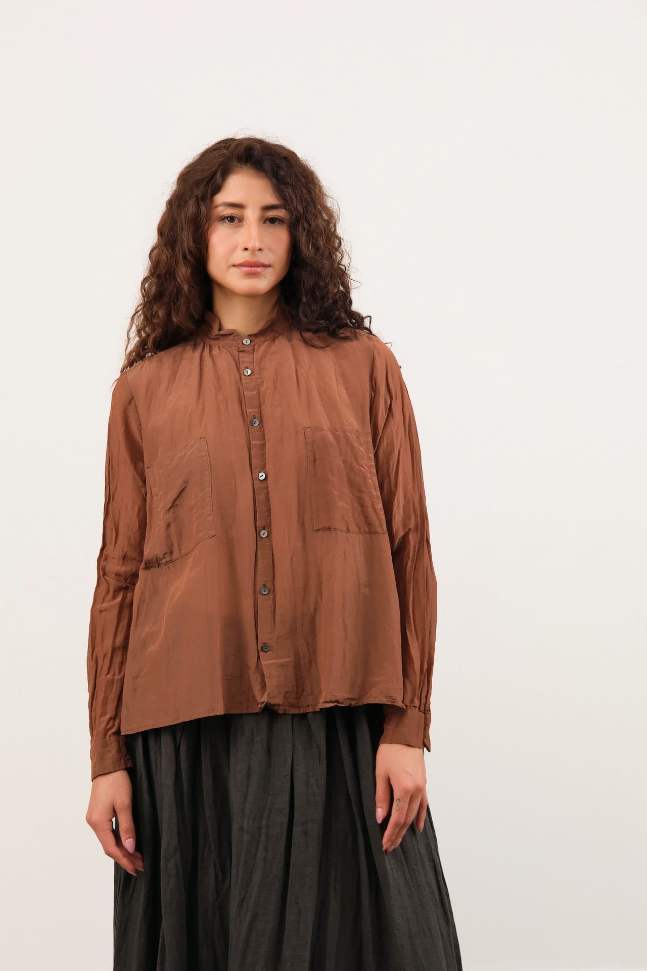 Pas de Calais Apparel Womens Blouses Cotton Silk Lawn Shirt-Collar Blouse