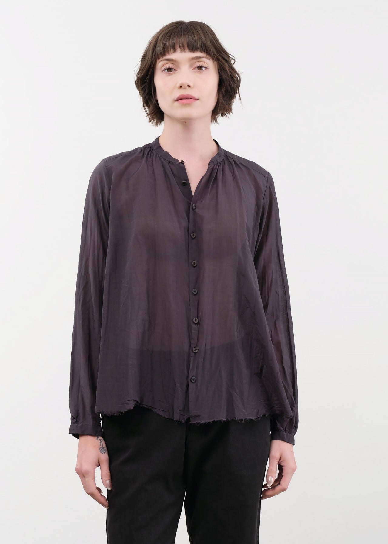Pas de Calais Apparel Womens Blouses Cotton Silk Lawn Stand Collar Blouse