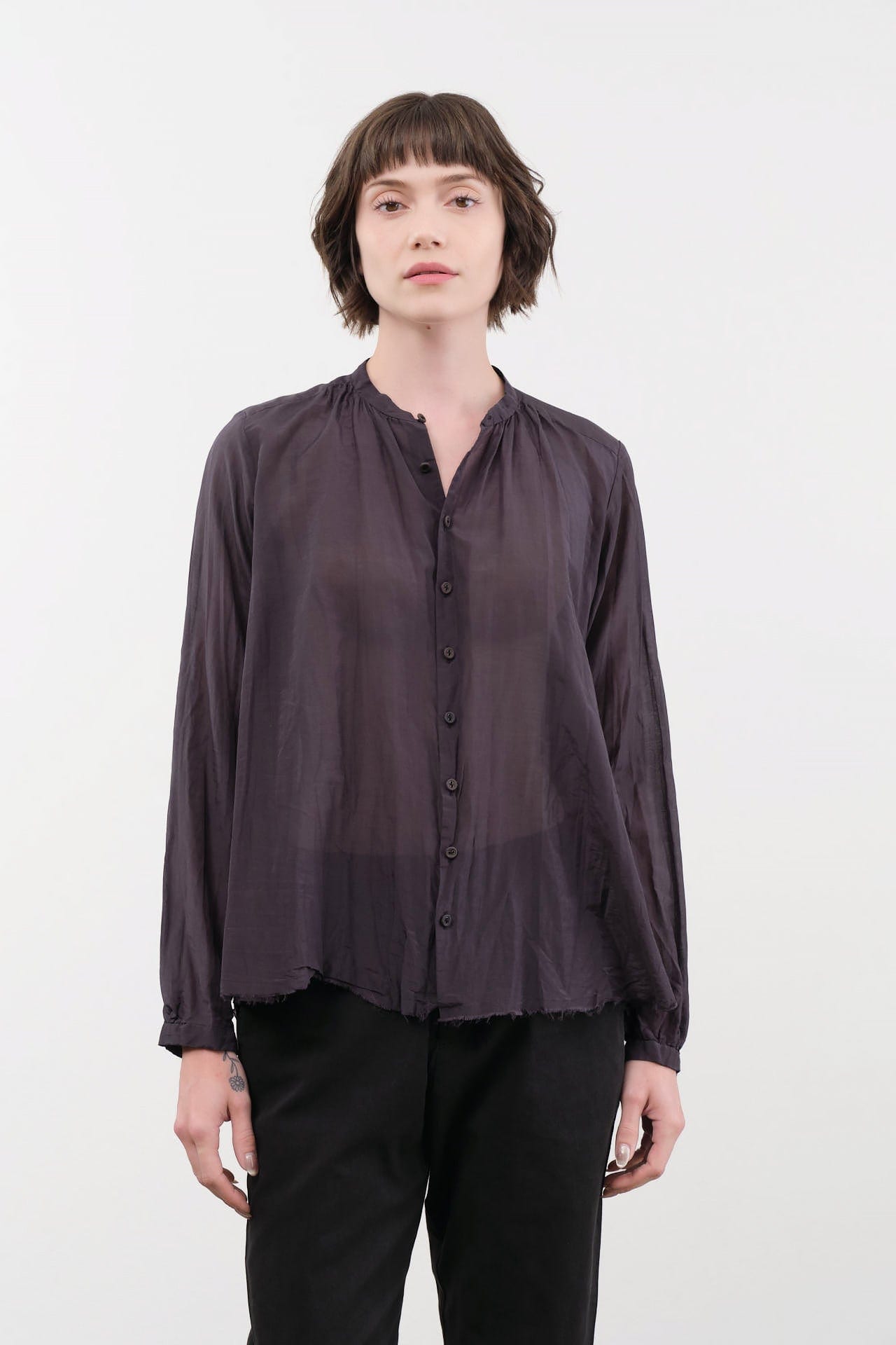 Pas de Calais Apparel Womens Blouses Cotton Silk Lawn Stand Collar Blouse