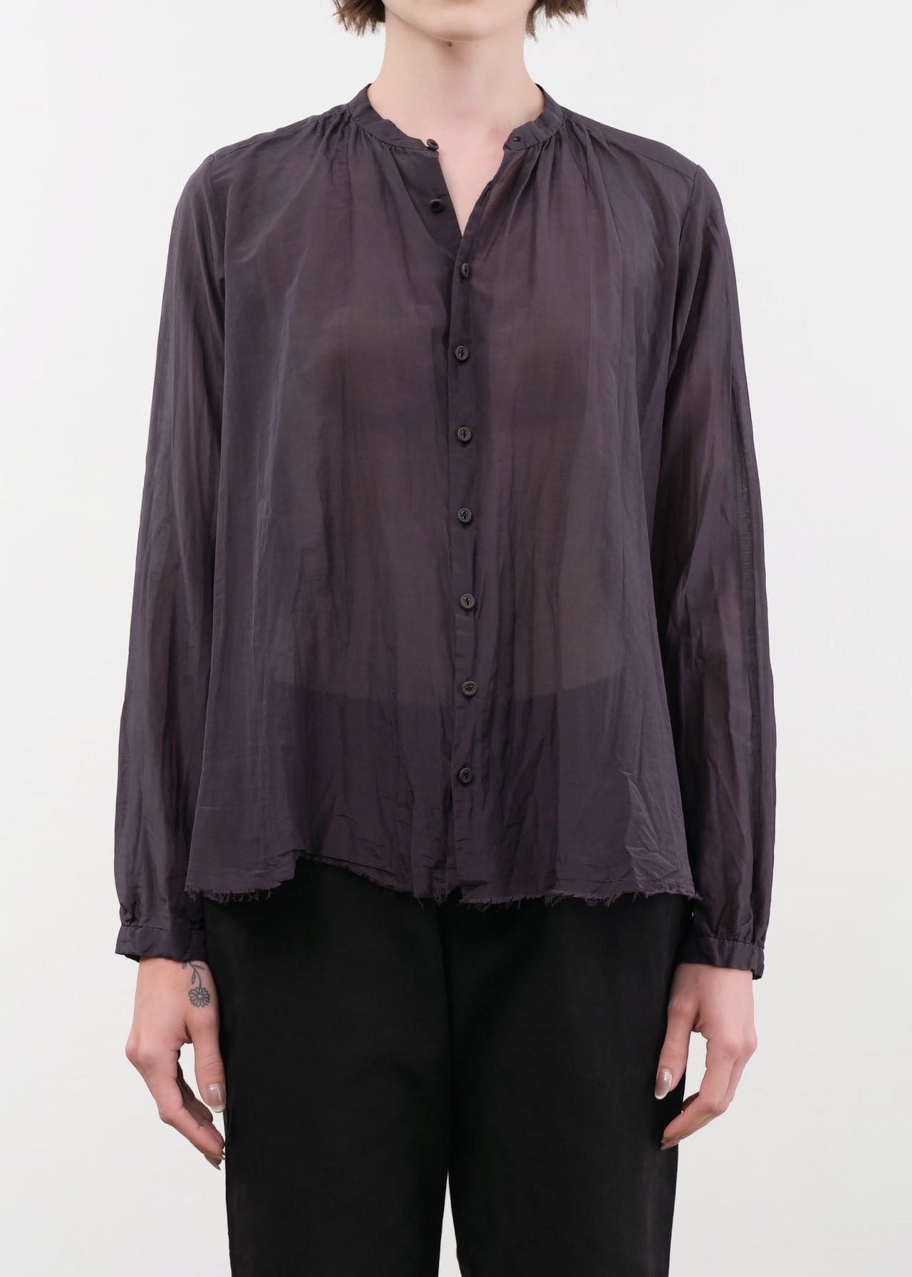 Pas de Calais Apparel Womens Blouses Cotton Silk Lawn Stand Collar Blouse