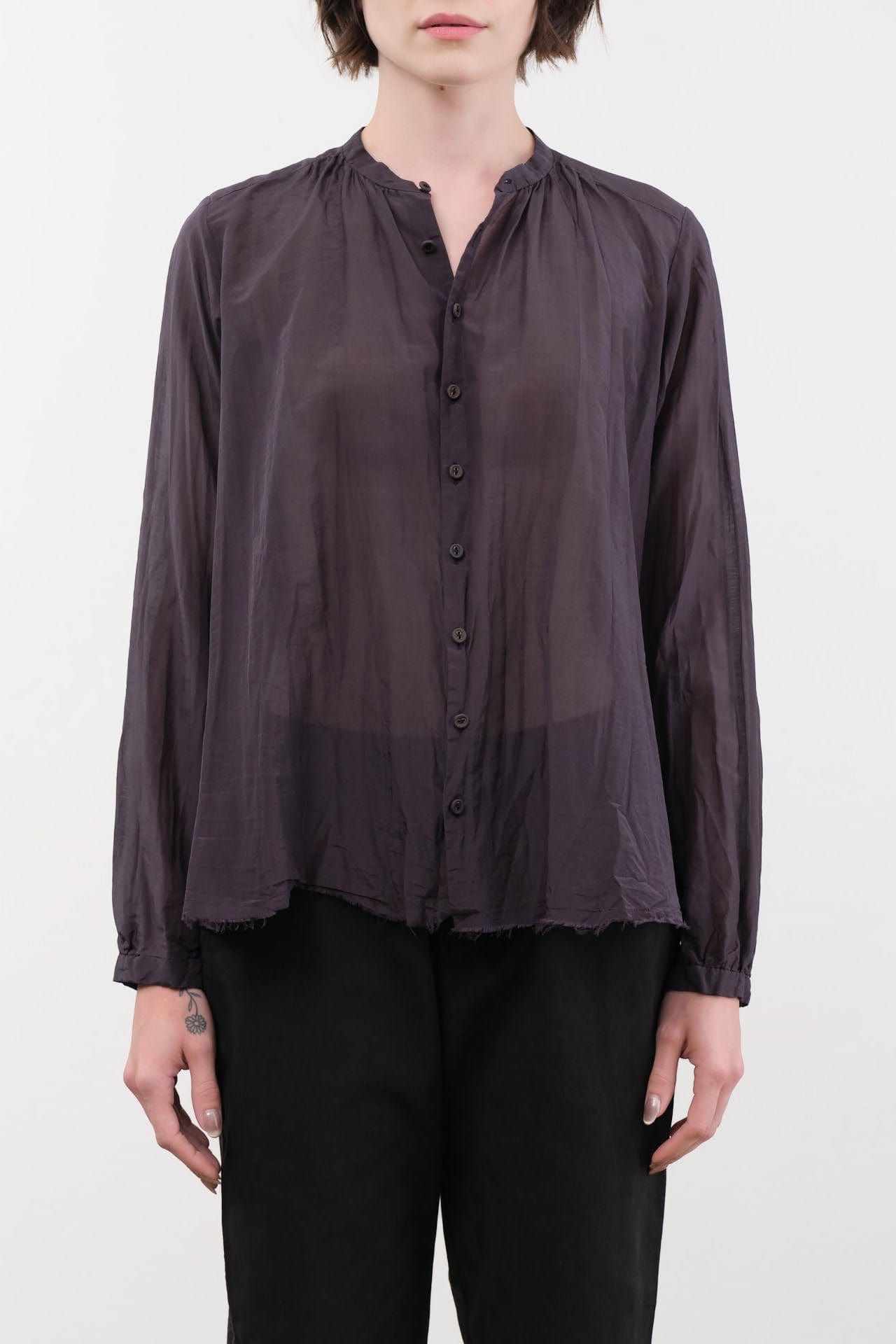 Pas de Calais Apparel Womens Blouses Cotton Silk Lawn Stand Collar Blouse