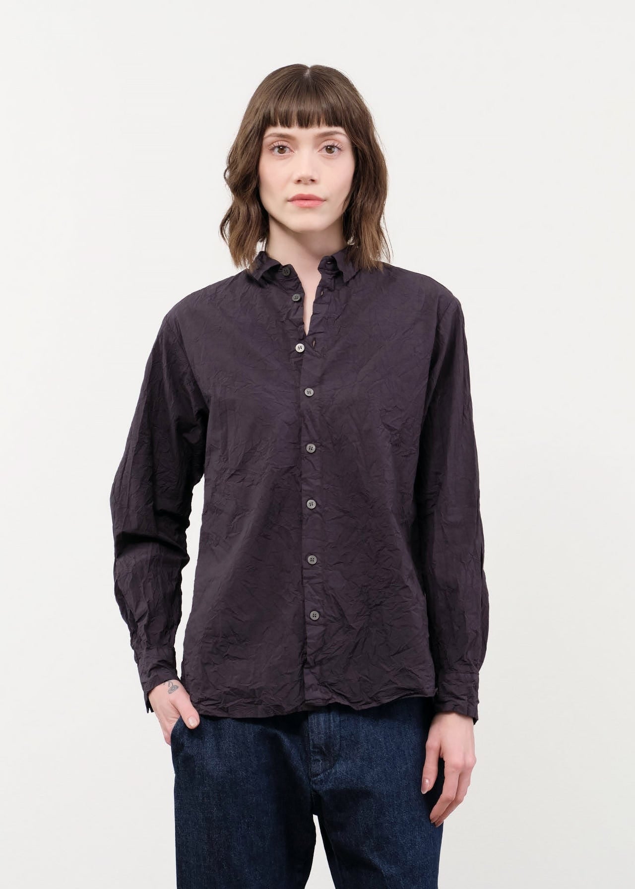 Pas de Calais Apparel Womens Blouses Cotton Typewriter Blouse in Charcoal