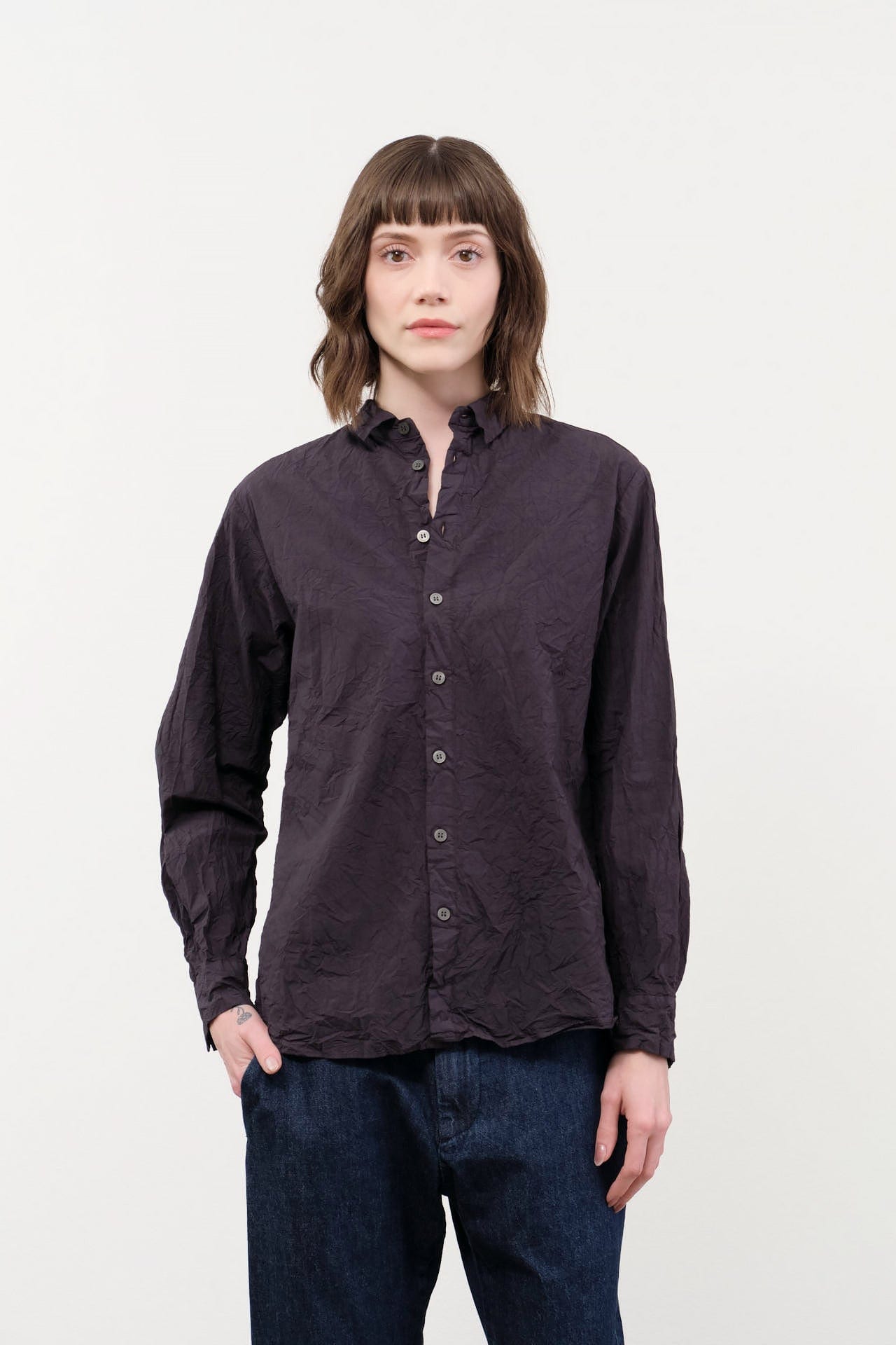 Pas de Calais Apparel Womens Blouses Cotton Typewriter Blouse in Charcoal