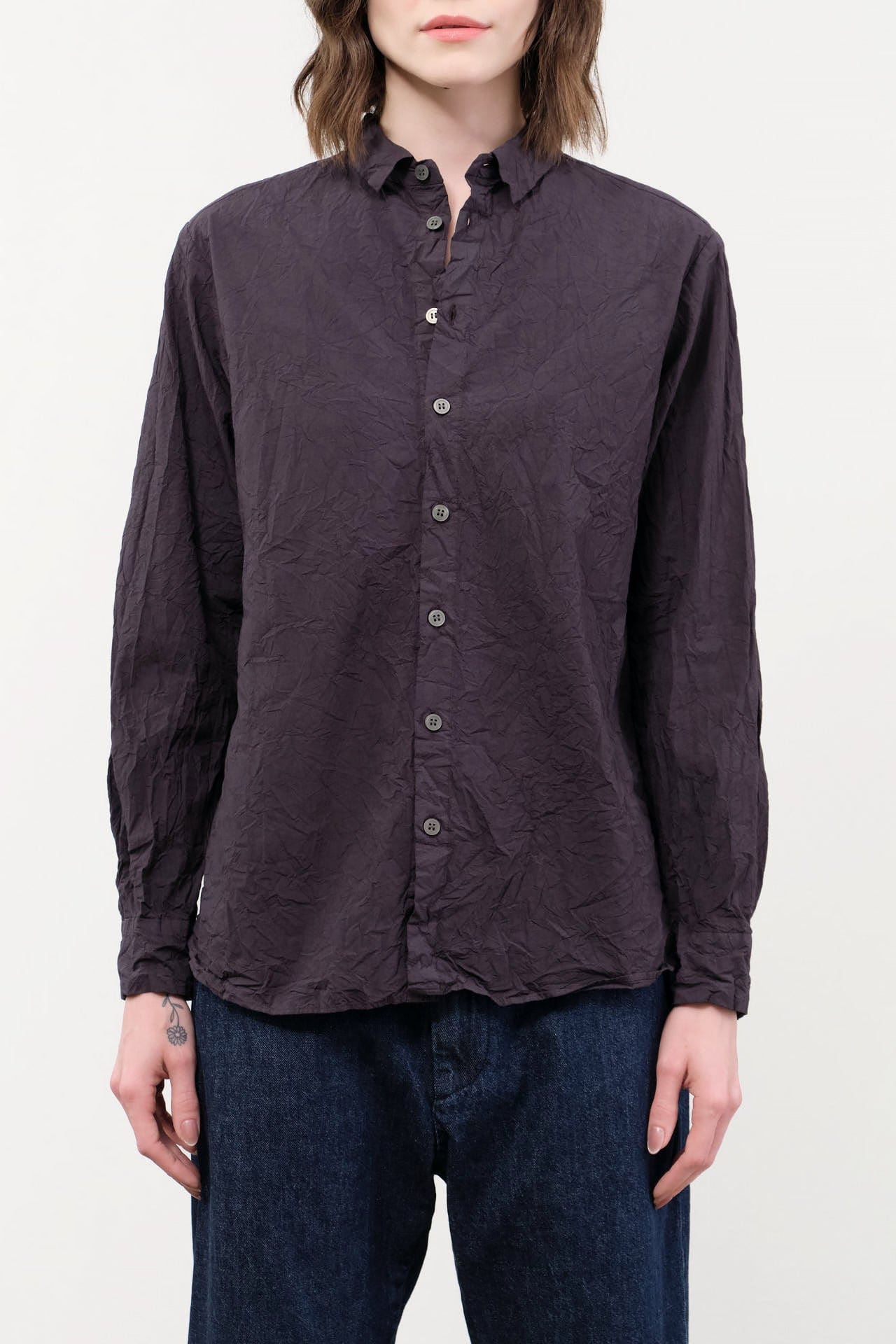 Pas de Calais Apparel Womens Blouses Cotton Typewriter Blouse in Charcoal