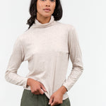 Pas de Calais Cotton Wool Rib Mix Turtleneck Jersey Pullover in Beige