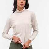 Pas de Calais Cotton Wool Rib Mix Turtleneck Jersey Pullover in Beige