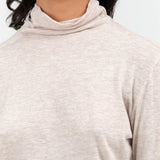 Beige Cotton Wool Rib Mix Turtleneck Jersey Pullover by Pas de Calais