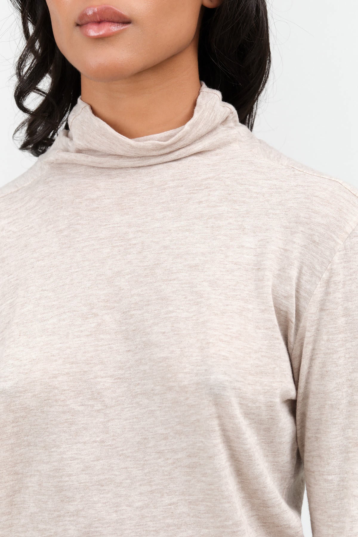 Beige Cotton Wool Rib Mix Turtleneck Jersey Pullover by Pas de Calais