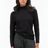 Pas de Calais Cotton Wool Rib Mix Turtleneck Jersey Pullover in Black