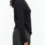 Pas de Calais Designer Brand Cotton Wool Rib Mix Long Sleeve Turtleneck Jersey Pullover in Solid Black