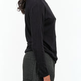 Pas de Calais Designer Brand Cotton Wool Rib Mix Long Sleeve Turtleneck Jersey Pullover in Solid Black