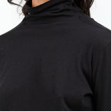 Black Cotton Wool Rib Mix Turtleneck Jersey Pullover by Pas de Calais