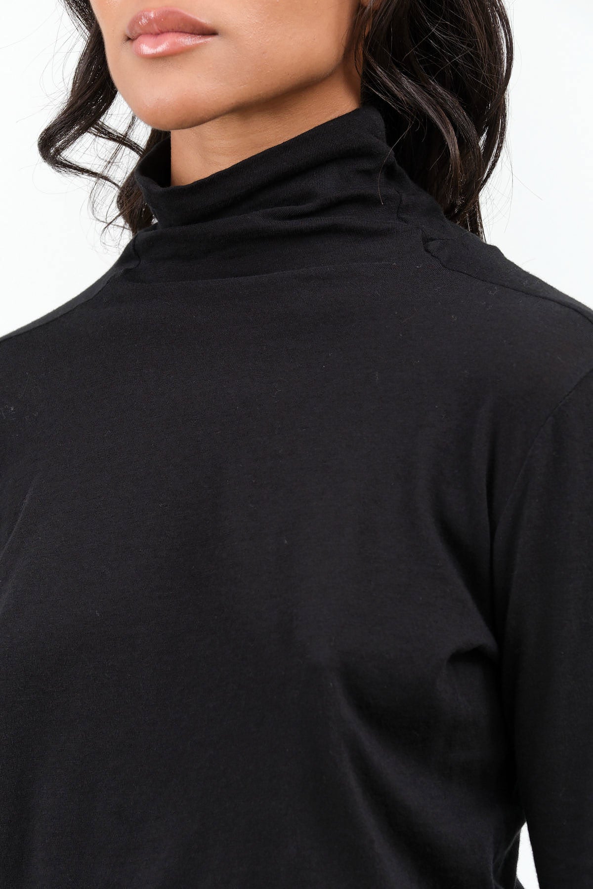 Black Cotton Wool Rib Mix Turtleneck Jersey Pullover by Pas de Calais