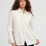 Pas de Calais Crinkle Cotton Striped Blouse in Ivory